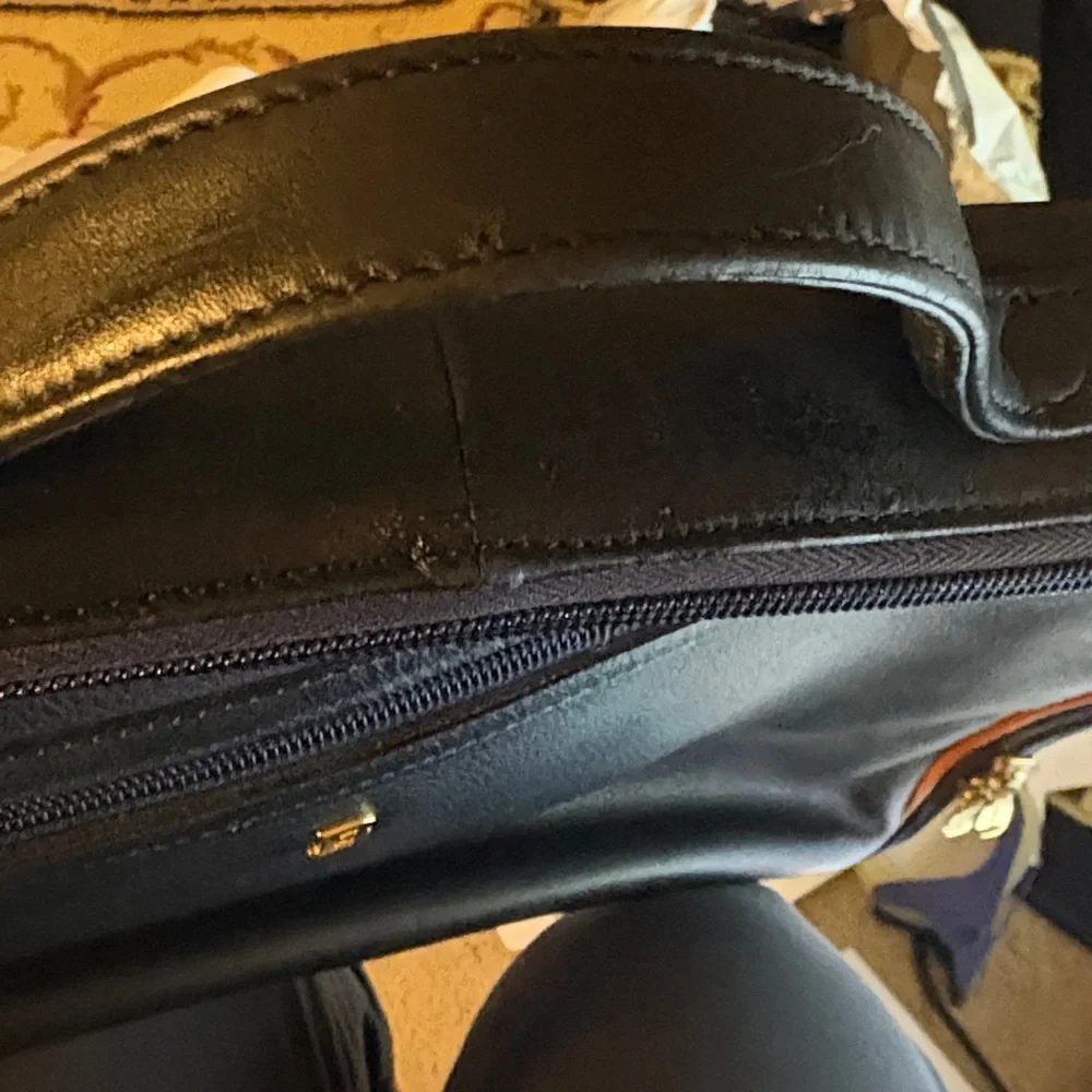 Bally Black‎ Leather Laptop Briefcase with Brown Trim